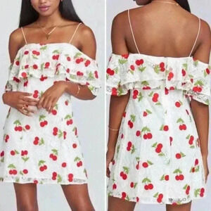Show Me Your MuMu Lace Cherries Min Dress Off Shoulder White And Red Short NEW